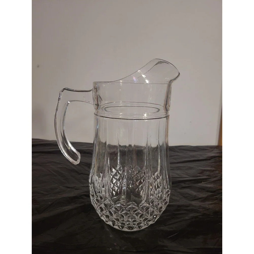 Vintage Crystal Glass Pitcher Unbranded Diamond Cut Bottom